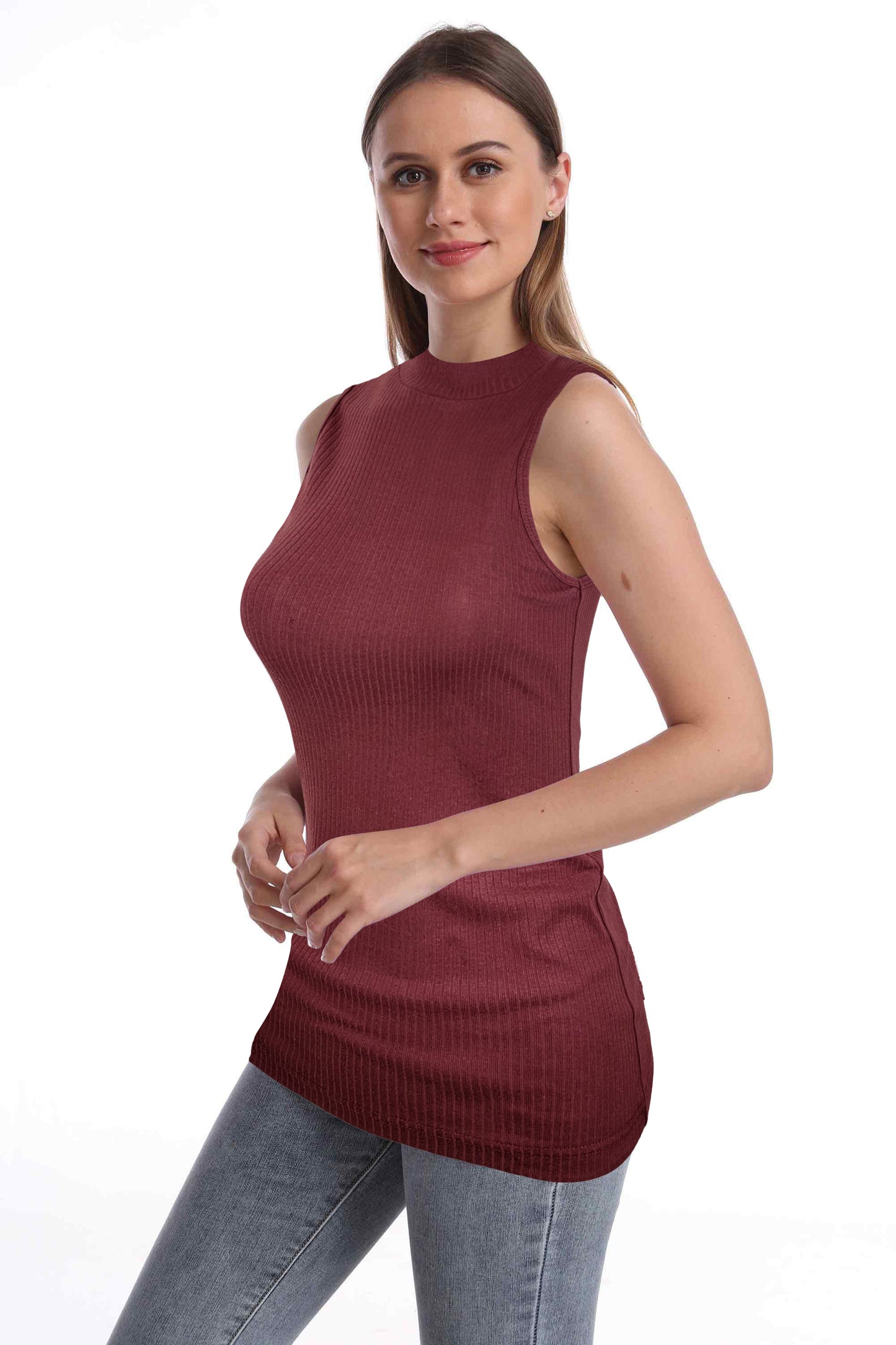 Mock Neck Tank Top | Cotton Blend Assorted Colors | Women