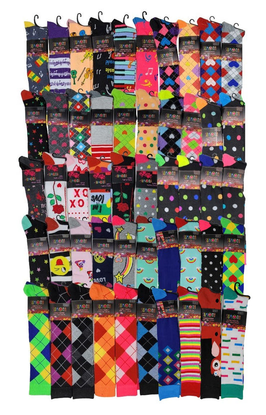 Bulk Wholesale Lot Knee-High Socks | Assorted Designs | Women (50 Pairs)
