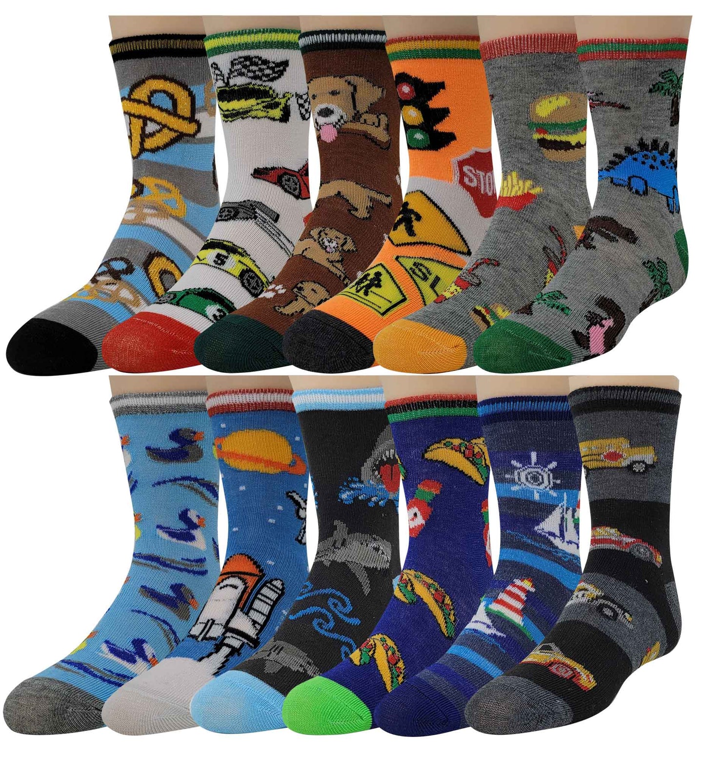 Boys Crew Socks | New Assorted Design (12 Pairs)