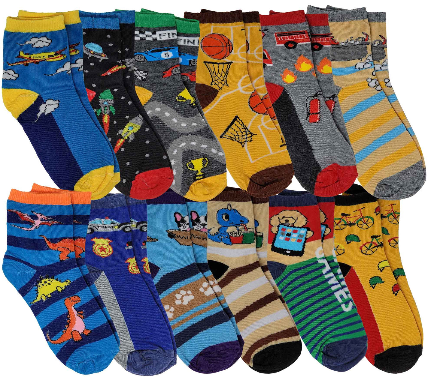 Boys Crew Socks | New Colorful Design (12 Pairs)