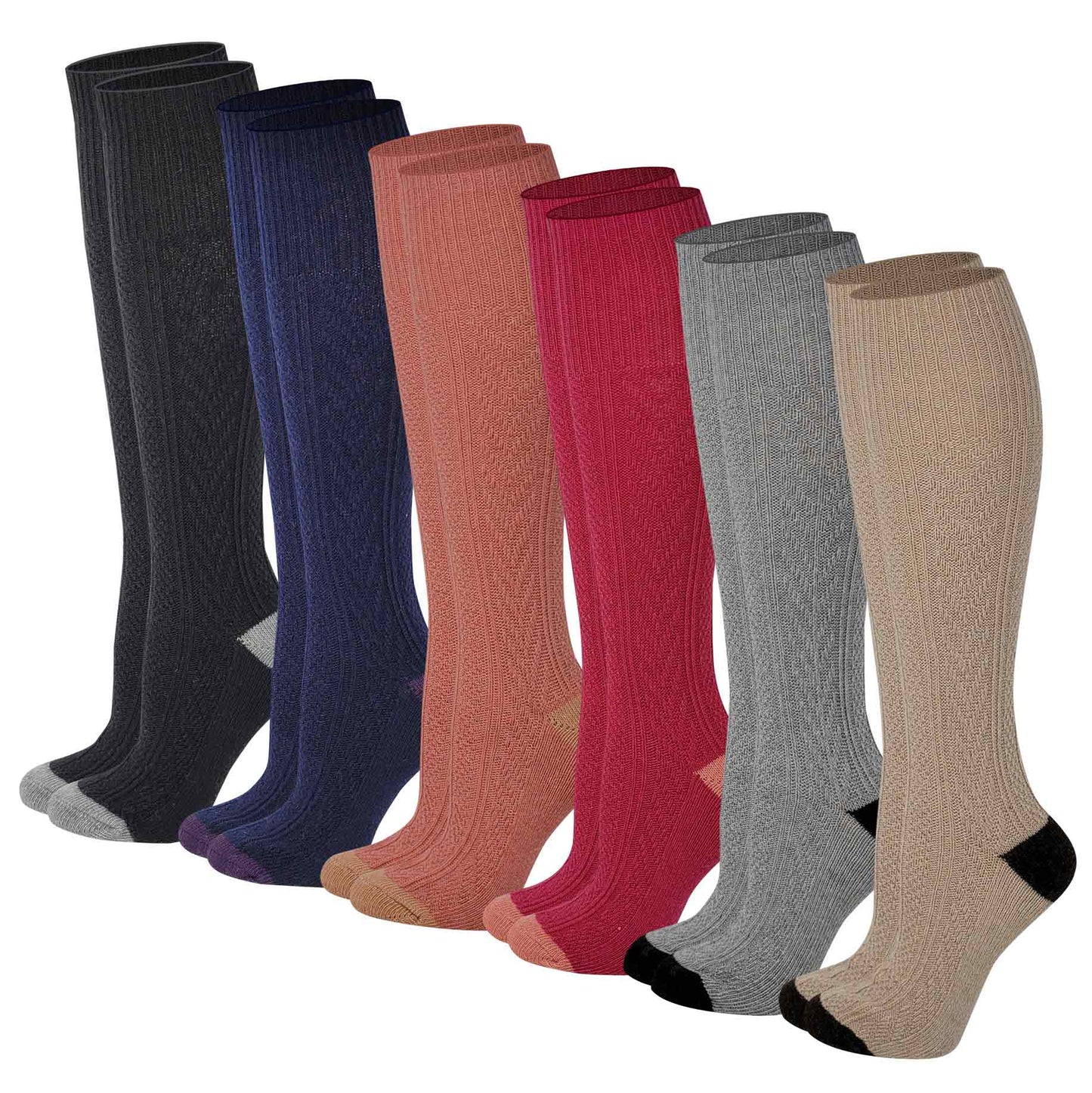 Knee High Boot Socks | Winter Cable Knit Multi Color | Womens (6 pairs)