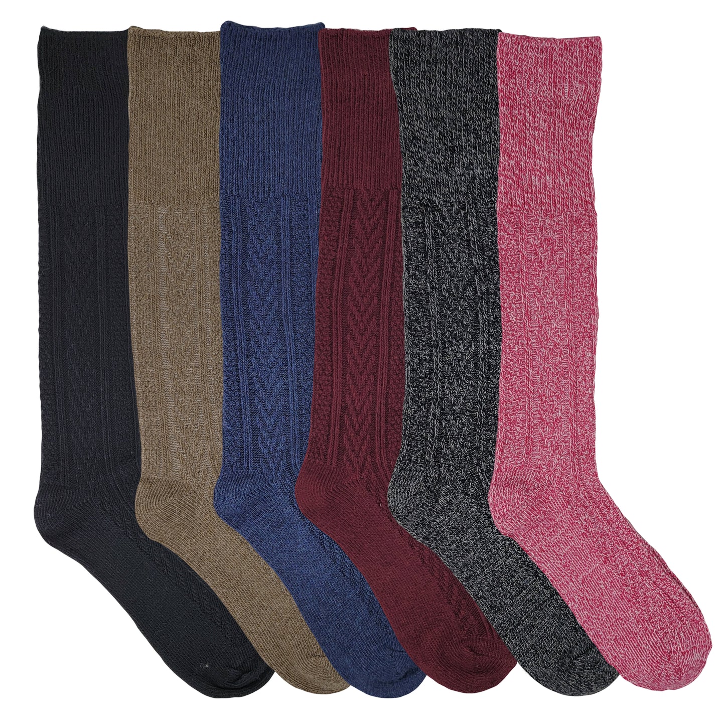 Knee High Boot Socks | Winter Cable Knit Multi Color | Womens (6 pairs)