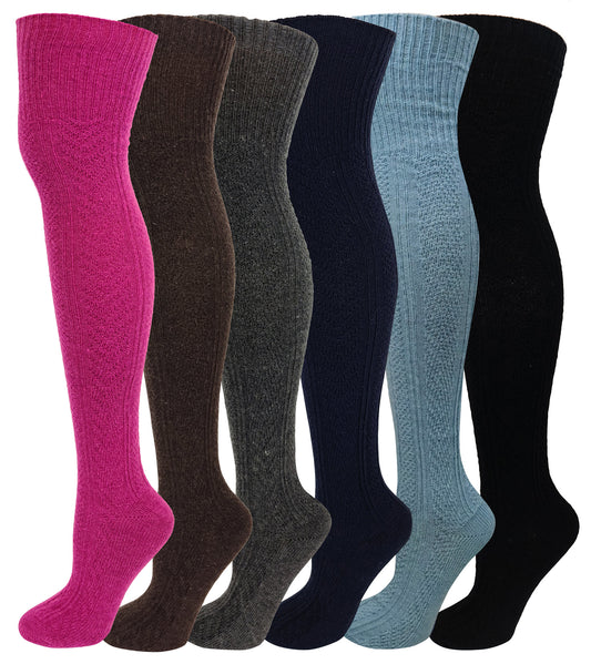 Thigh High Winter Boot Socks | Wool Cable Knit | Women (6 Pairs)