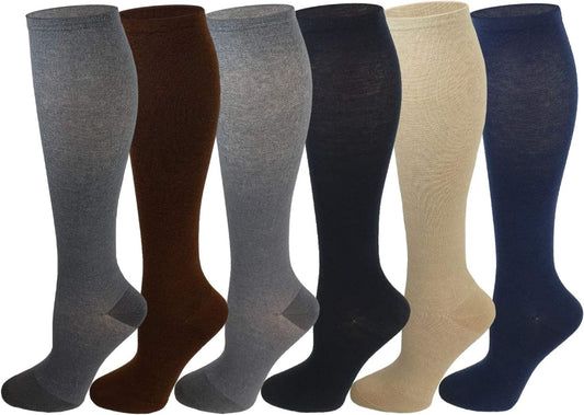 Compression Knee High Socks | Cotton Graduated solid color | Women (6 Pairs)