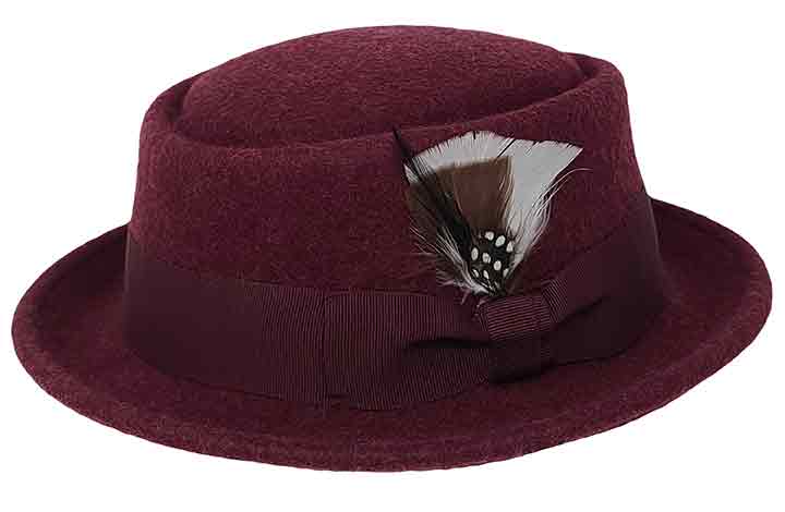 Pork Pie Fedora Hat with Feather | 100% Crushable Wool