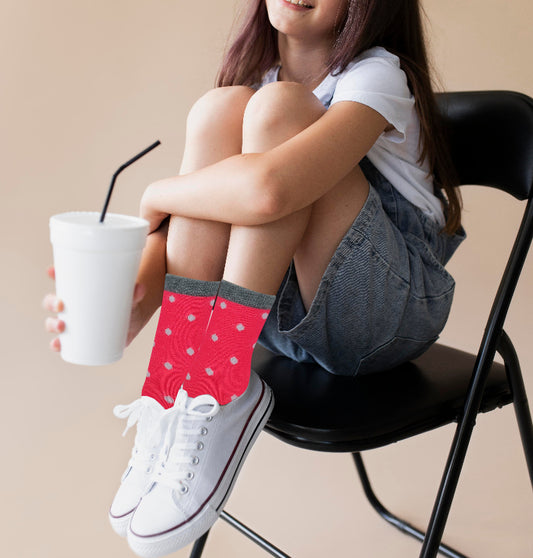 Girls styling multicolor crew socks for everyday outfits