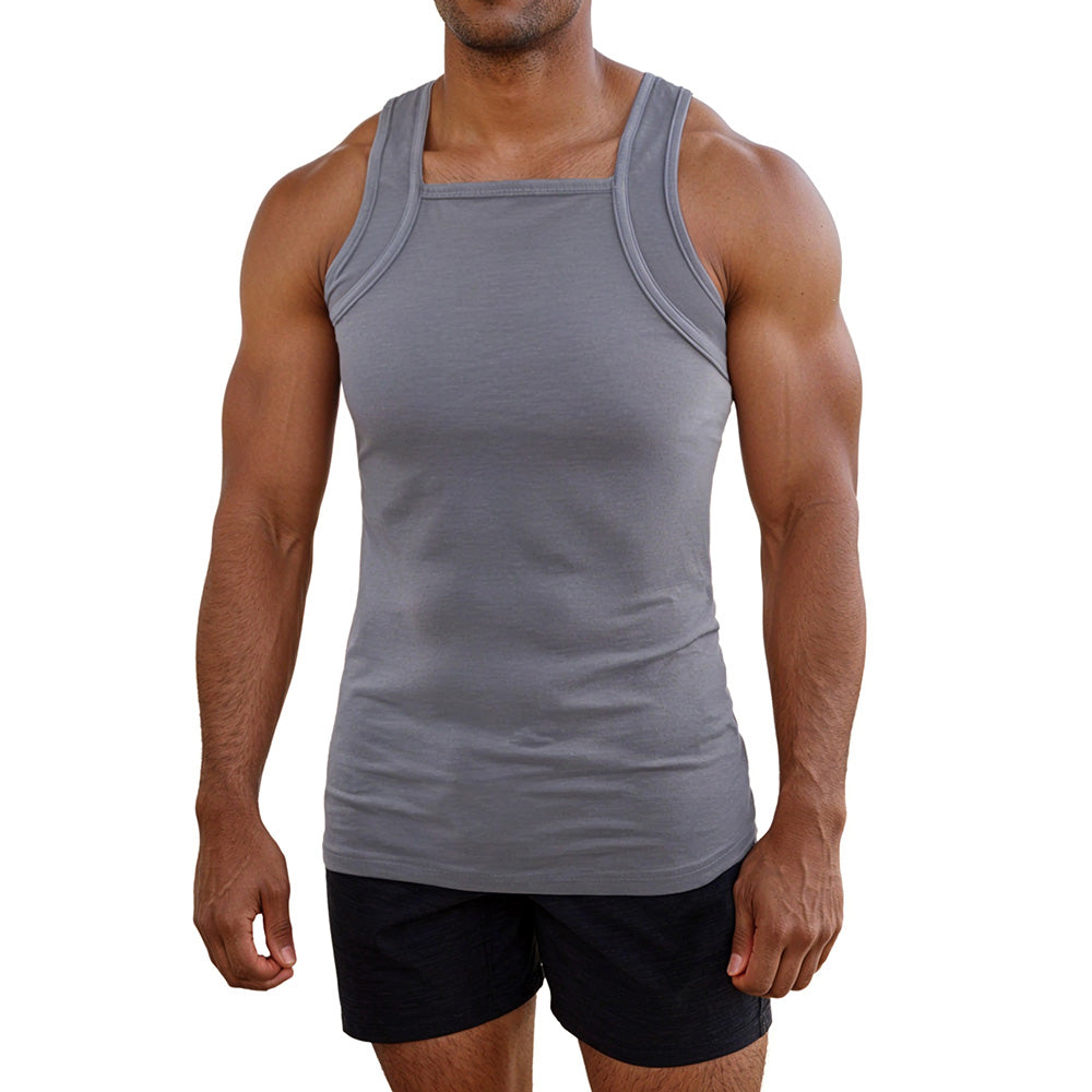 Grey Square Cut Tank Top Mens