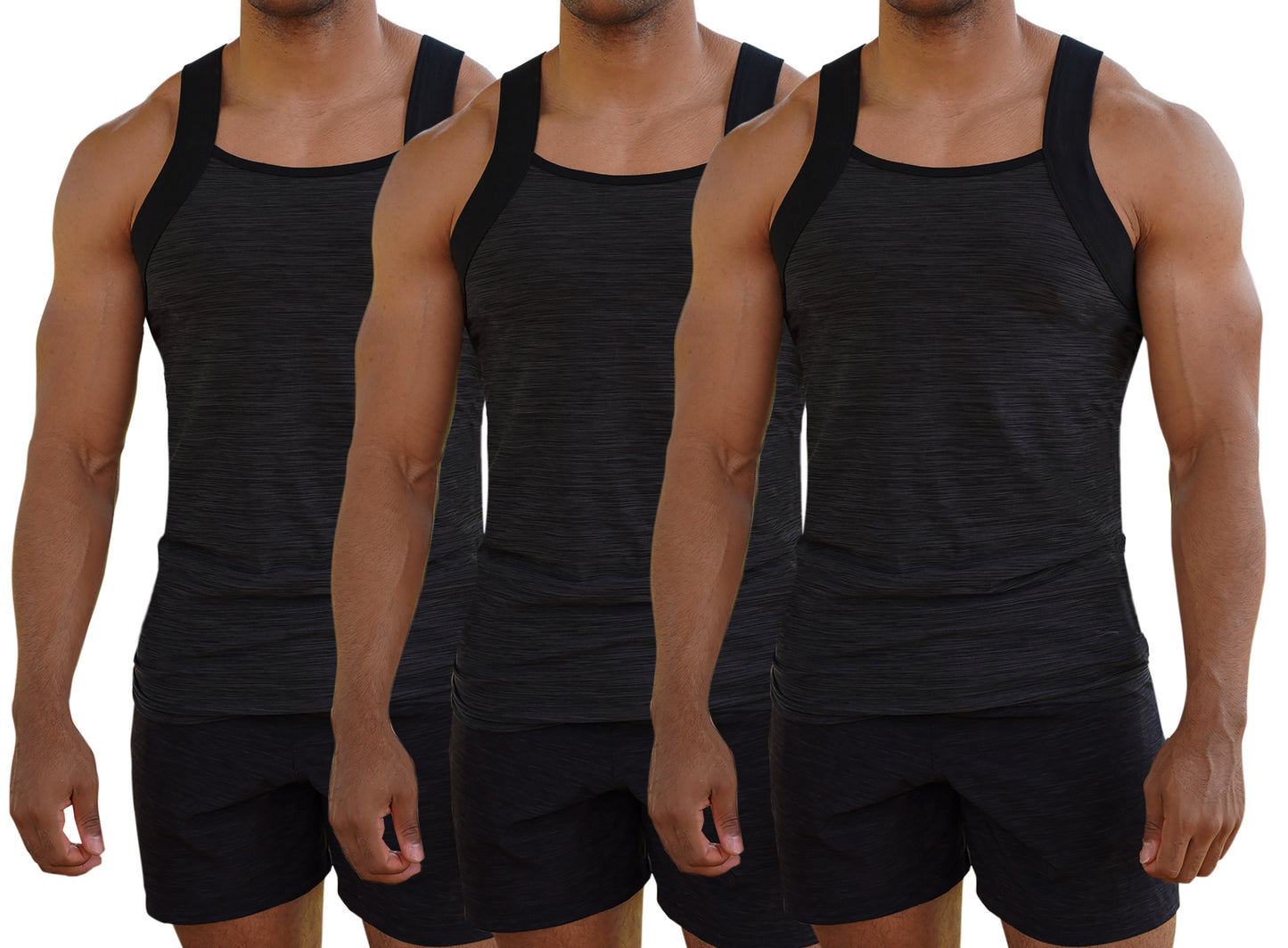 Square Cut G-unit Style Tank Top | Athletic Dry Fit Black| Men's (3 Pack)