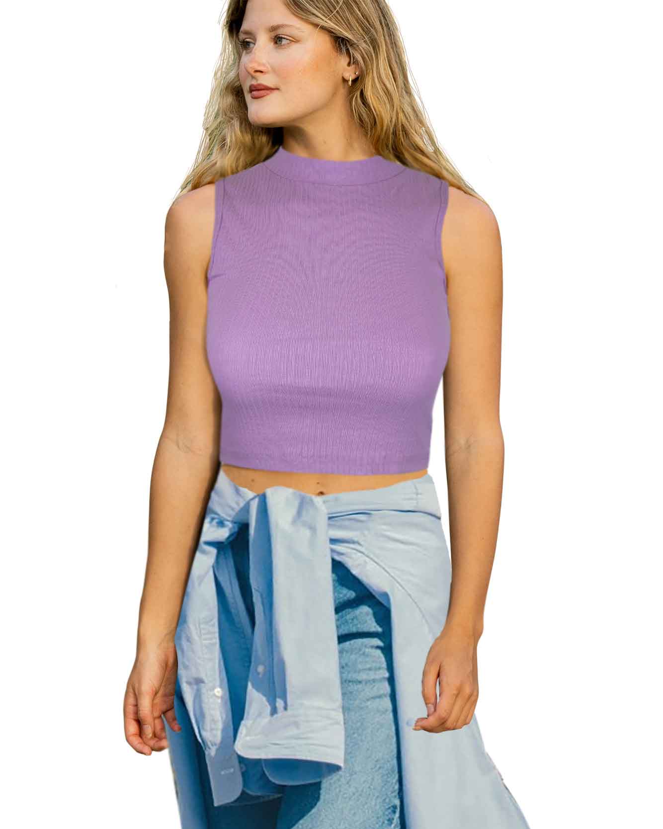 Mock Neck Crop Top | Cotton Blend Assorted Colors| Women