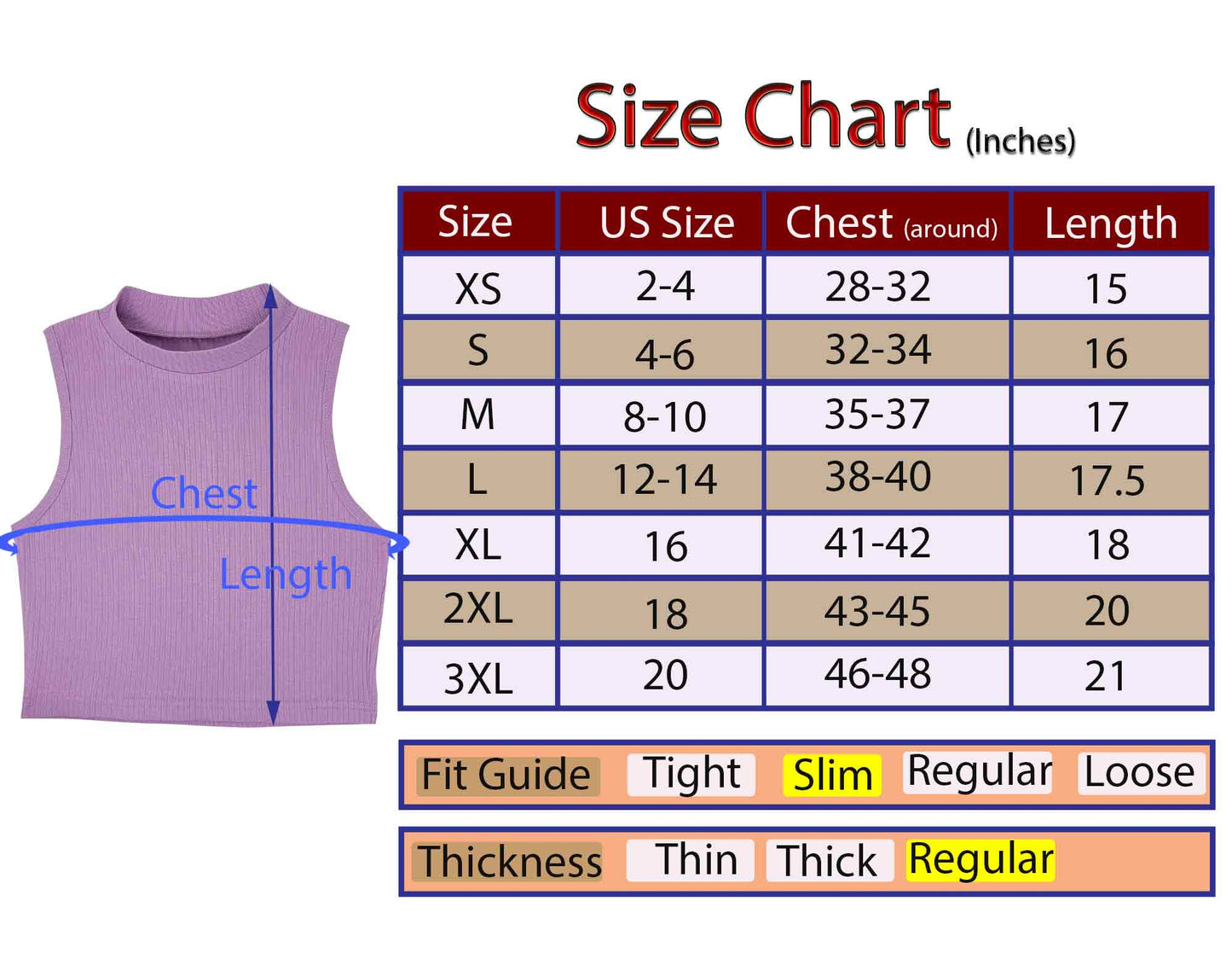 Mock Neck Crop Top size chart