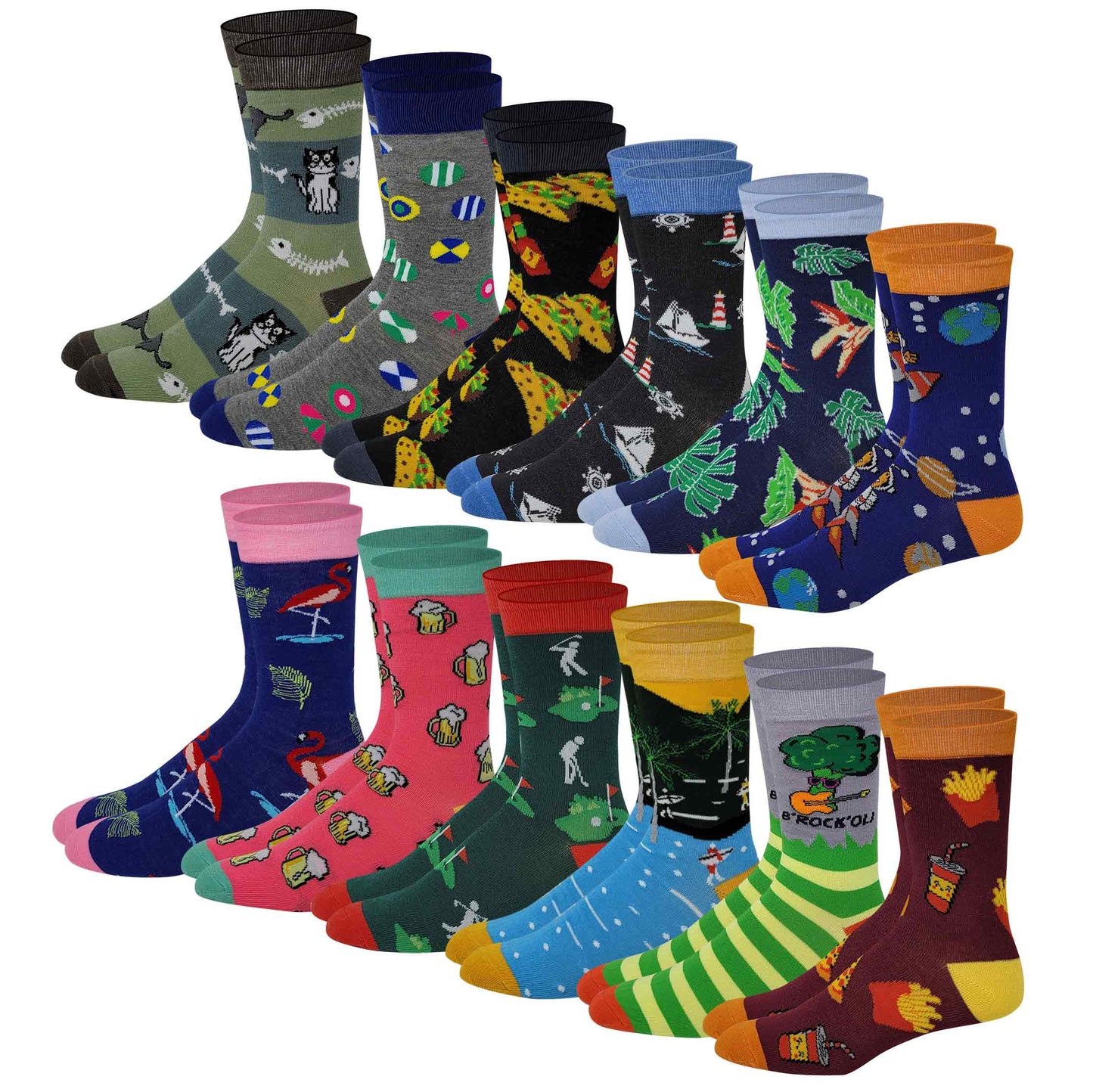 Dress Socks | Assorted Funky Design | Men's 12 Pairs