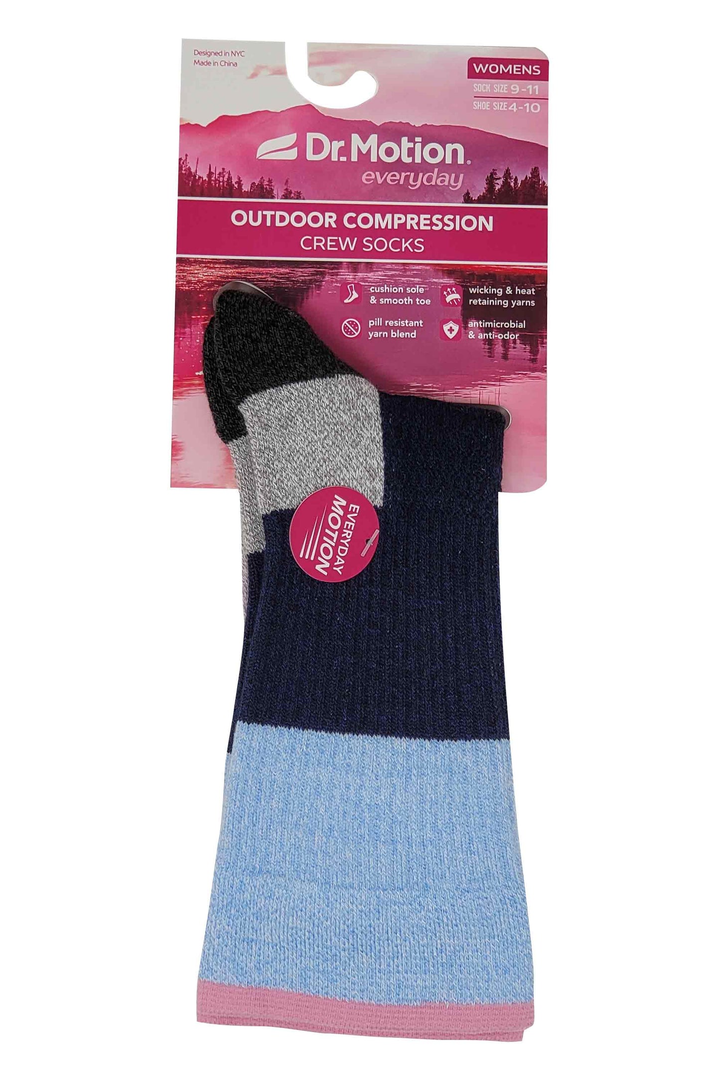 Compression Crew Socks | Outdoor Assorted Half-Cushion | Dr Motion ( 3 Pairs )