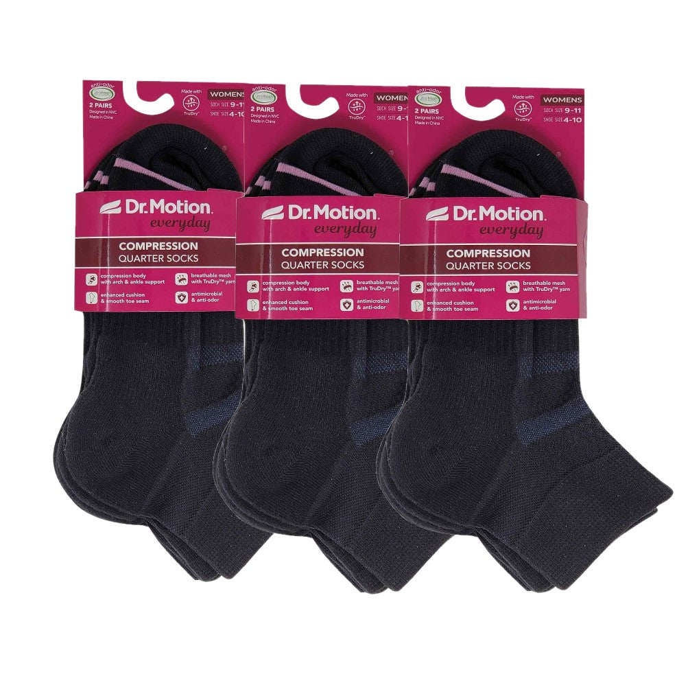 Quarter Socks | Dr Motion Compression Socks | Solid Half-Cushion ( 6 Pack )
