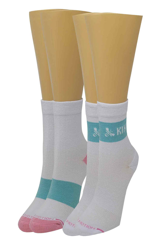 Mid-Crew Compression Socks | White Bee Kind Half-Cushion | Dr Motion ( 2 Pack )