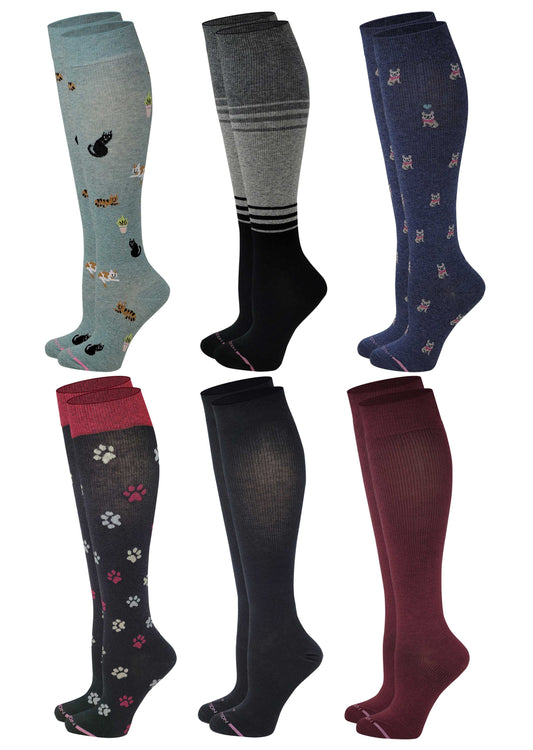 Knee High Compression Socks | New Assorted Gradated | Women's (6 Pairs)