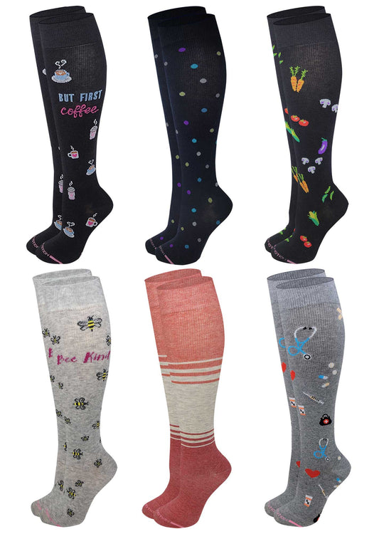 Knee High Compression Socks | Spring Assorted Gradated | Women's (6 Pairs)
