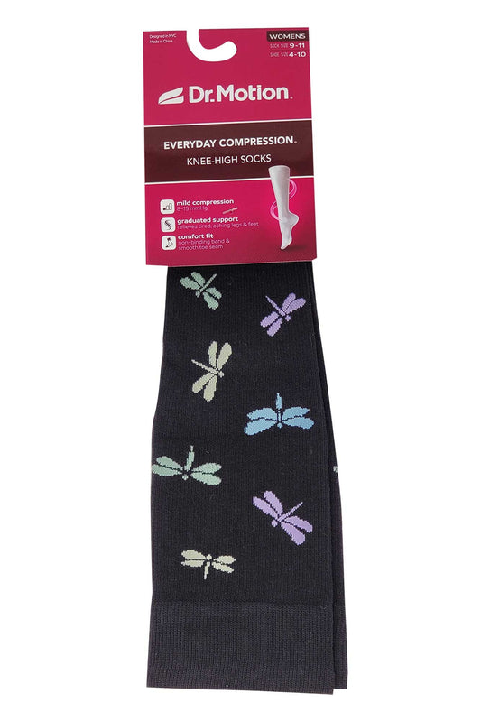Knee High Compression Socks | Tossed Dragonfly Design | Women's (1 Pair)