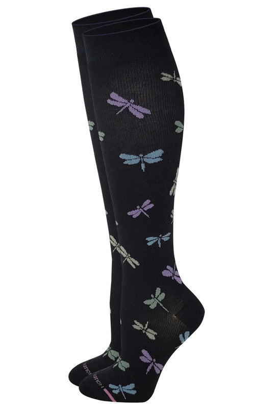 Knee High Compression Socks | Tossed Dragonfly Design | Women's (1 Pair)