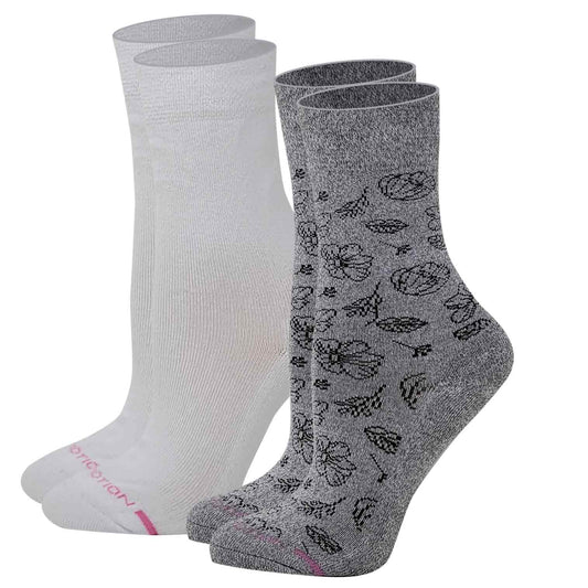 Crew Diabetic Socks | Floral Outline Half-Cushion | Dr Motion ( 2 Pack )