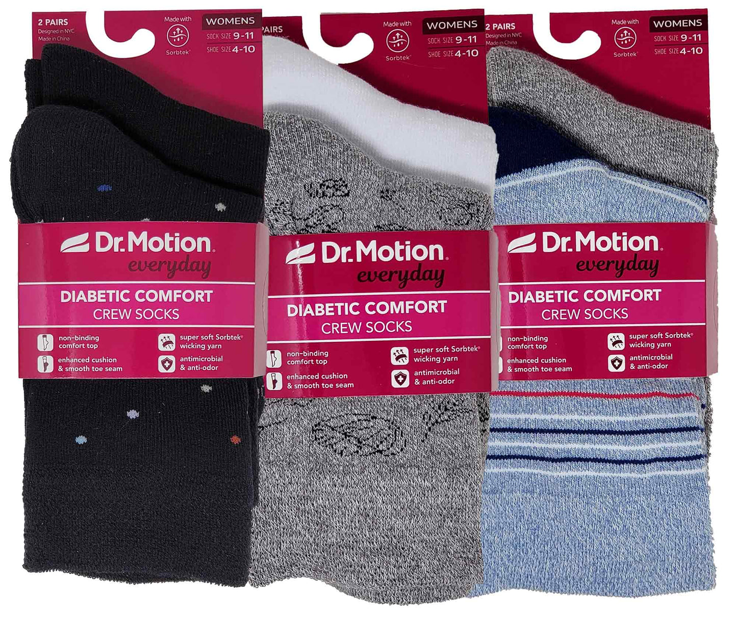 Crew Diabetic Socks | Assorted Half-Cushion | Dr Motion ( 6 Pack )