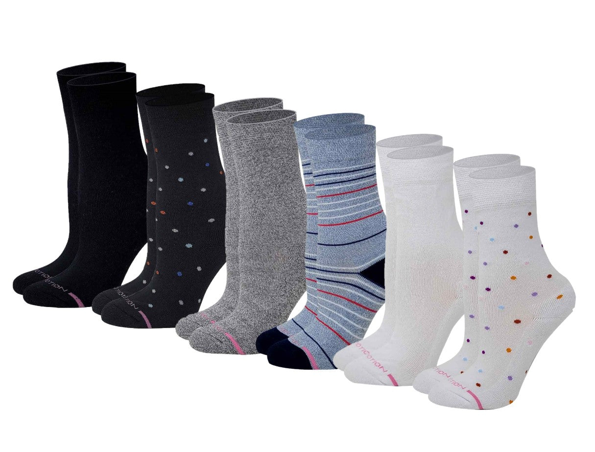 Crew Diabetic Socks | Assorted Half-Cushion | Dr Motion ( 6 Pack )