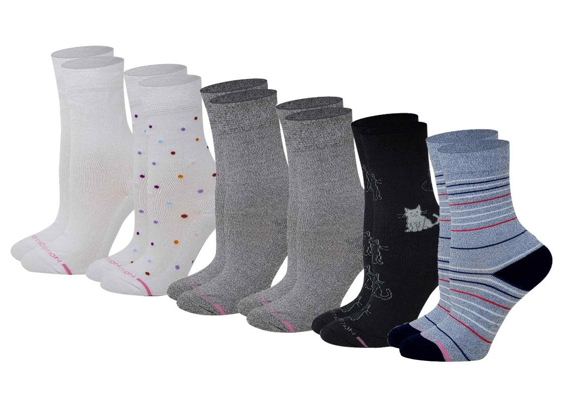 Crew Diabetic Socks | Assorted Half-Cushion | Dr Motion ( 6 Pack )