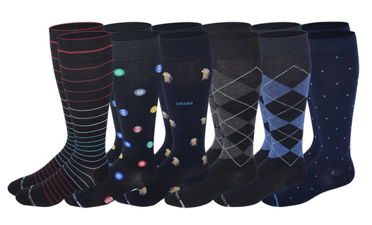 Compression Knee High Socks | Assorted Novelty Print | Men's (6 Pairs)