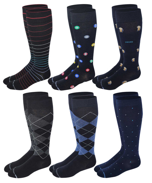 Compression Knee High Socks | Assorted Novelty Print | Men's (6 Pairs)