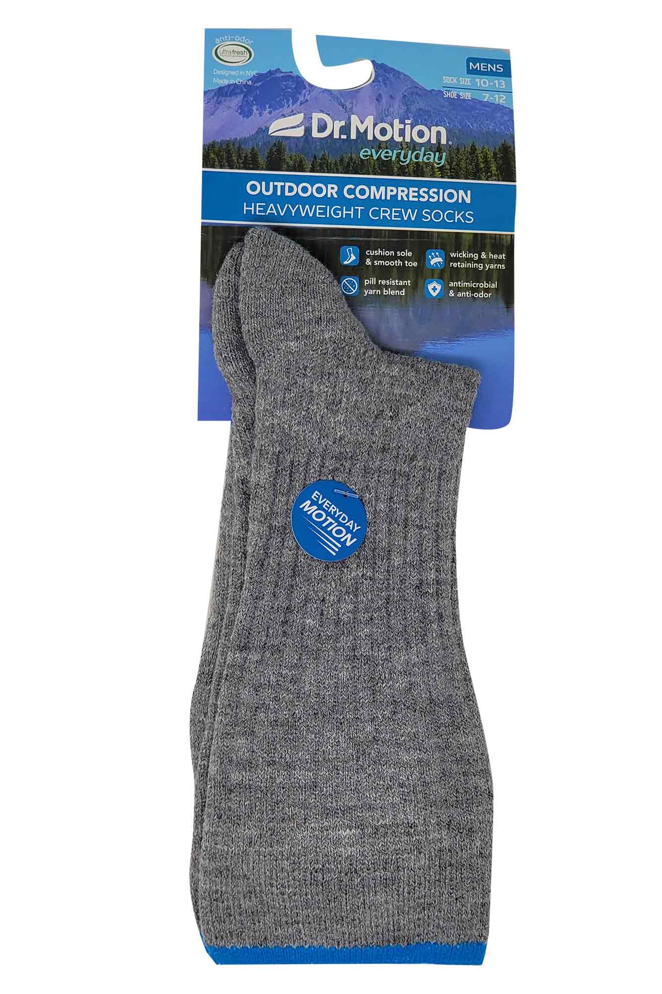 Compression Crew Socks | Heavyweight Grey Half-Cushion | Dr Motion Men ( 1 Pair )
