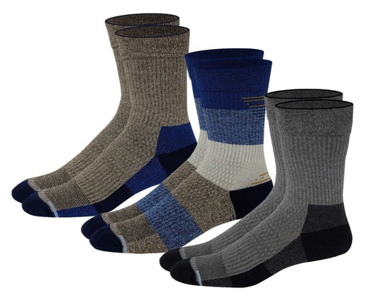 Compression Crew Socks | Color Block Half-Cushion | Dr Motion Men ( 3 Pairs )