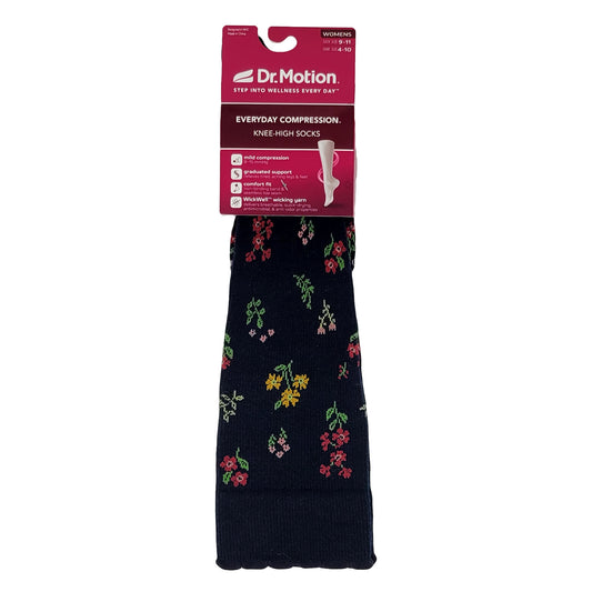 Dr. Motion Knee High Compression Socks | Navy Floral | Women's (1 Pair)