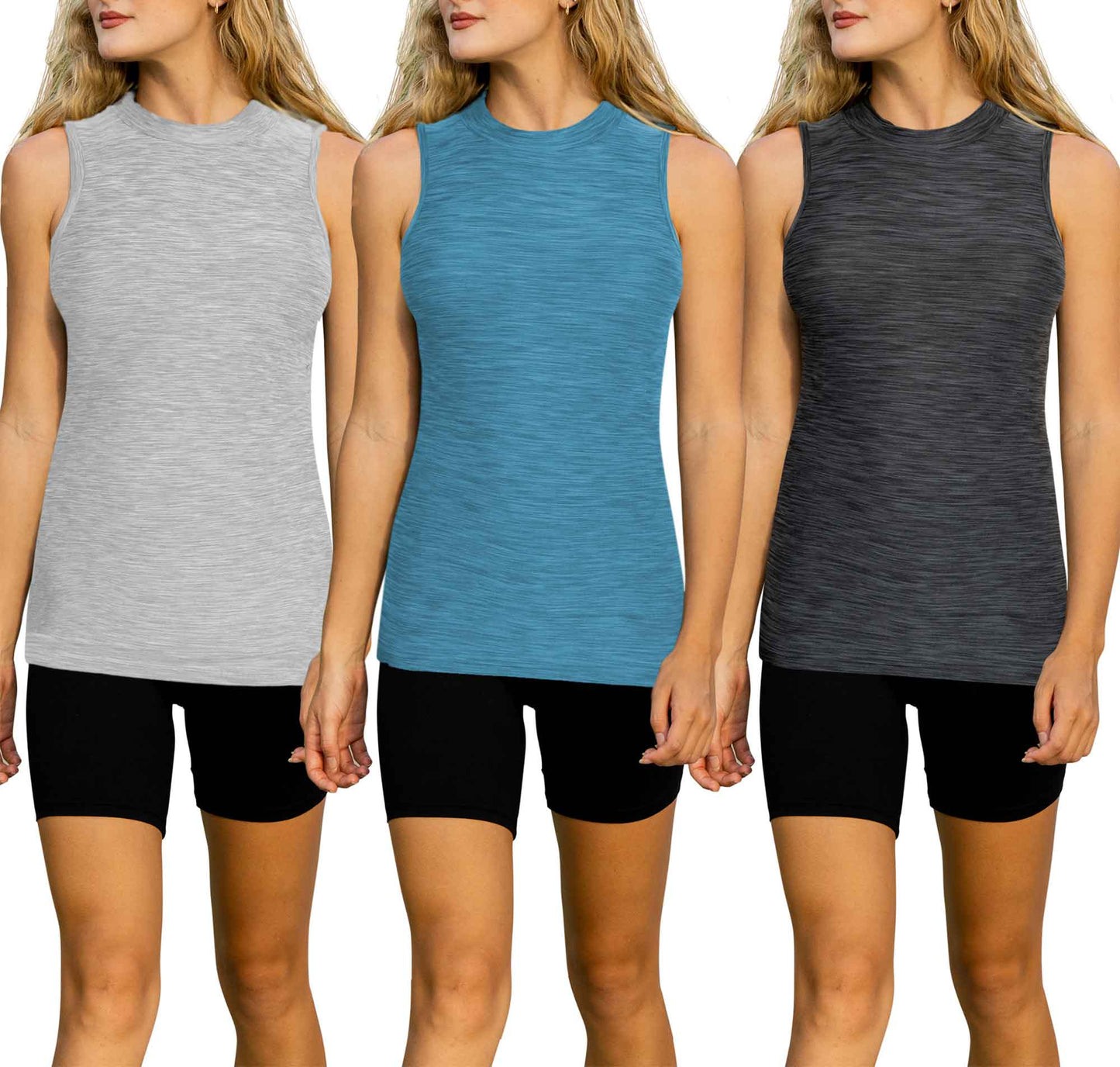 Mock Neck Tank Tops | Everyday Quick-dry Yoga | Womens (3 Pack)