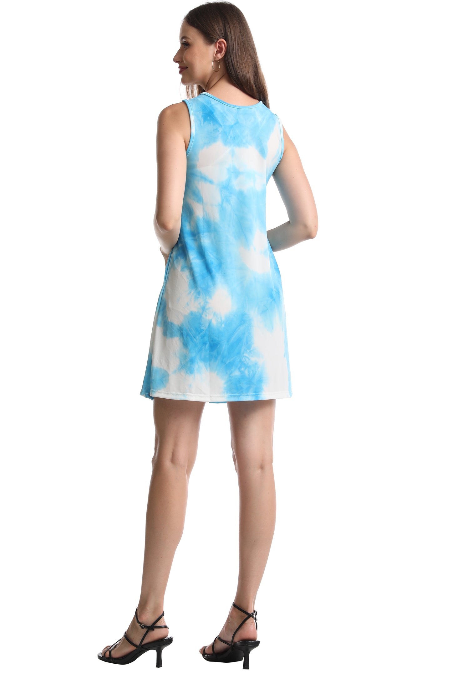 Women's Sleeveless Loose Watercolor Dresses T Shirt Tank Casual Short Dress with Pockets