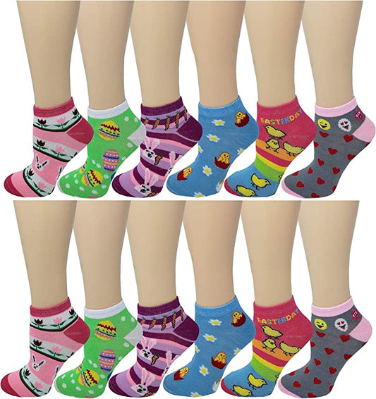 Low Cut Anklet Socks | Colorful Fancy Design | Womens (12 Pairs)