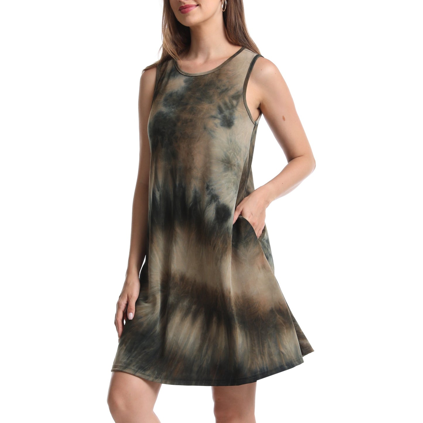 Women's Sleeveless Loose Watercolor Dresses T Shirt Tank Casual Short Dress with Pockets