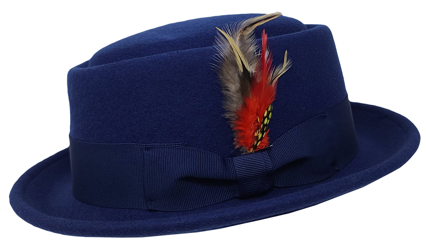 Pork Pie Fedora Hat with Feather | 100% Crushable Wool