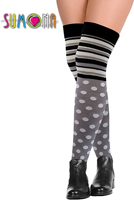 Thigh High Over the Knee Socks | Neon Polka Dot Hearts Color | Women (6 Pairs)