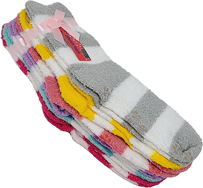 Non-Skid Home Slipper Socks | Super Soft Stripes Design | Women (6 Pairs)