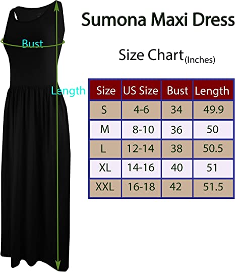 SUMONA Sleeveless Ankle Length Midi Maxi Dress with Pocket for Women