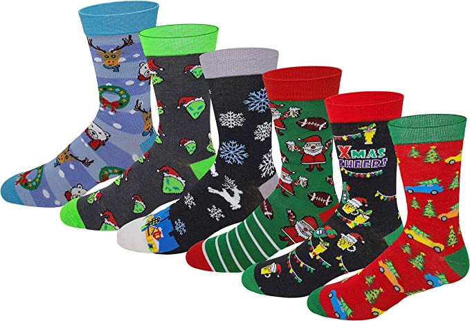 6 Pairs Men Merry Christmas Festive Fun Design Dress Socks 6 Pairs Men Merry Christmas Festive Fun Design Dress Socks
