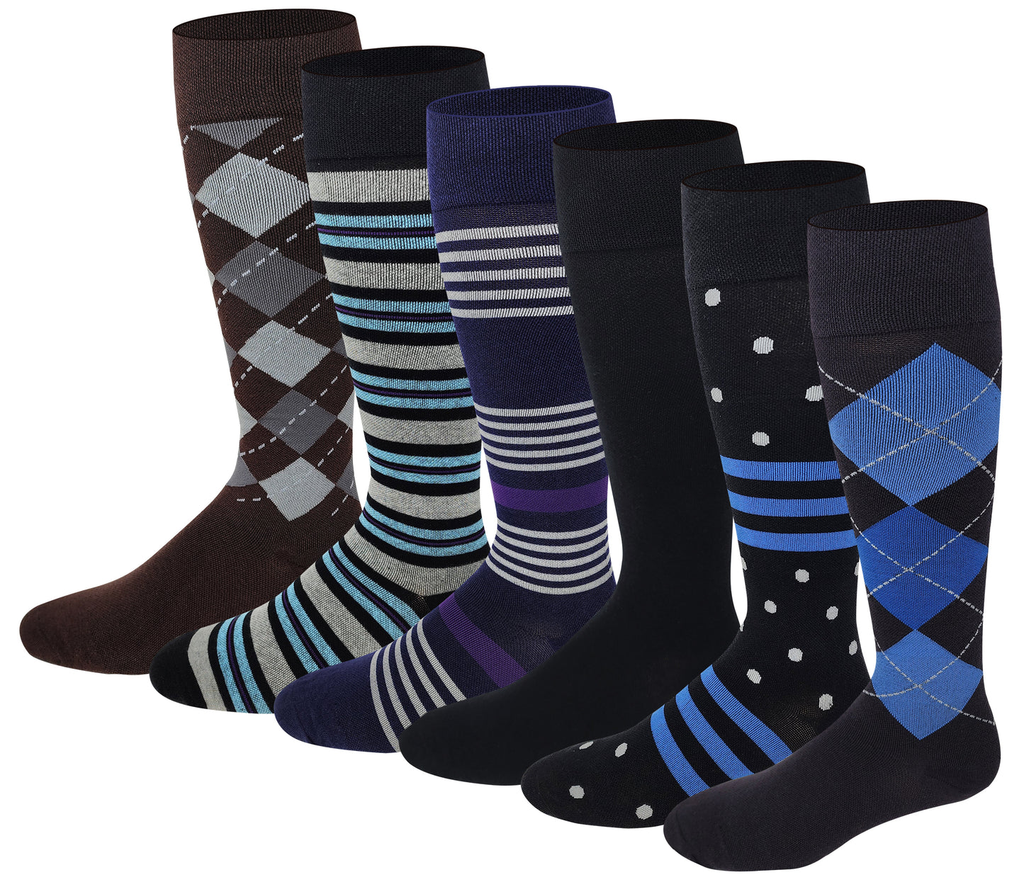 Knee High Compression Socks | Graduated Cotton Mild 8-15 mm Hg | Men's (6 Pairs)