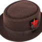 Round Top Pork Pie Fedora Hat | Short Brim with Feather | Men's