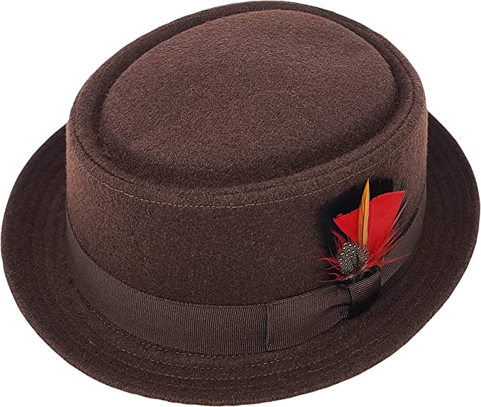 Round Top Pork Pie Fedora Hat | Short Brim with Feather | Men's