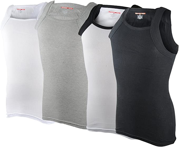 G-Unit Style Square Cut Tank Tops for Men (4 Pack) - Ribbed Design