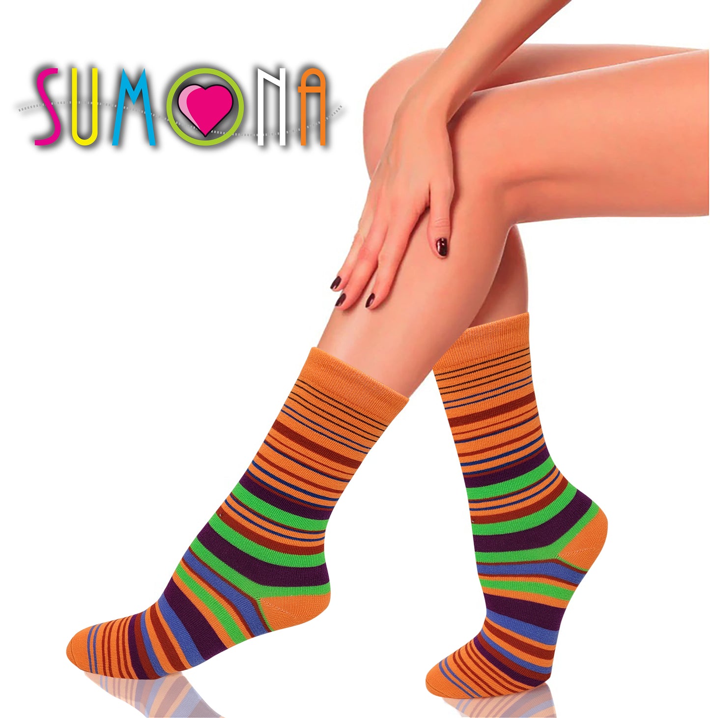 Sumona 6 Pairs Women Colorful Stripes Design Novelty Crew Socks