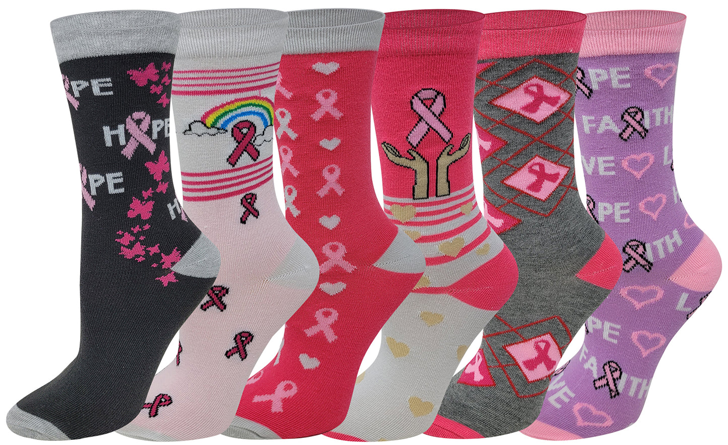 Women Crew Socks | Breast Cancer Awareness Design (6 Pairs)