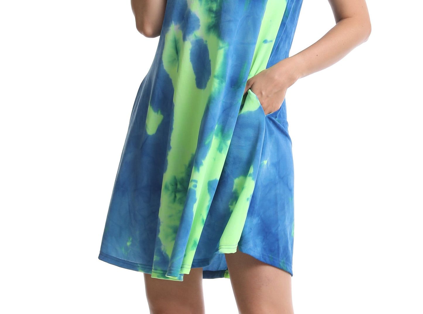 Women's Sleeveless Loose Watercolor Dresses T Shirt Tank Casual Short Dress with Pockets