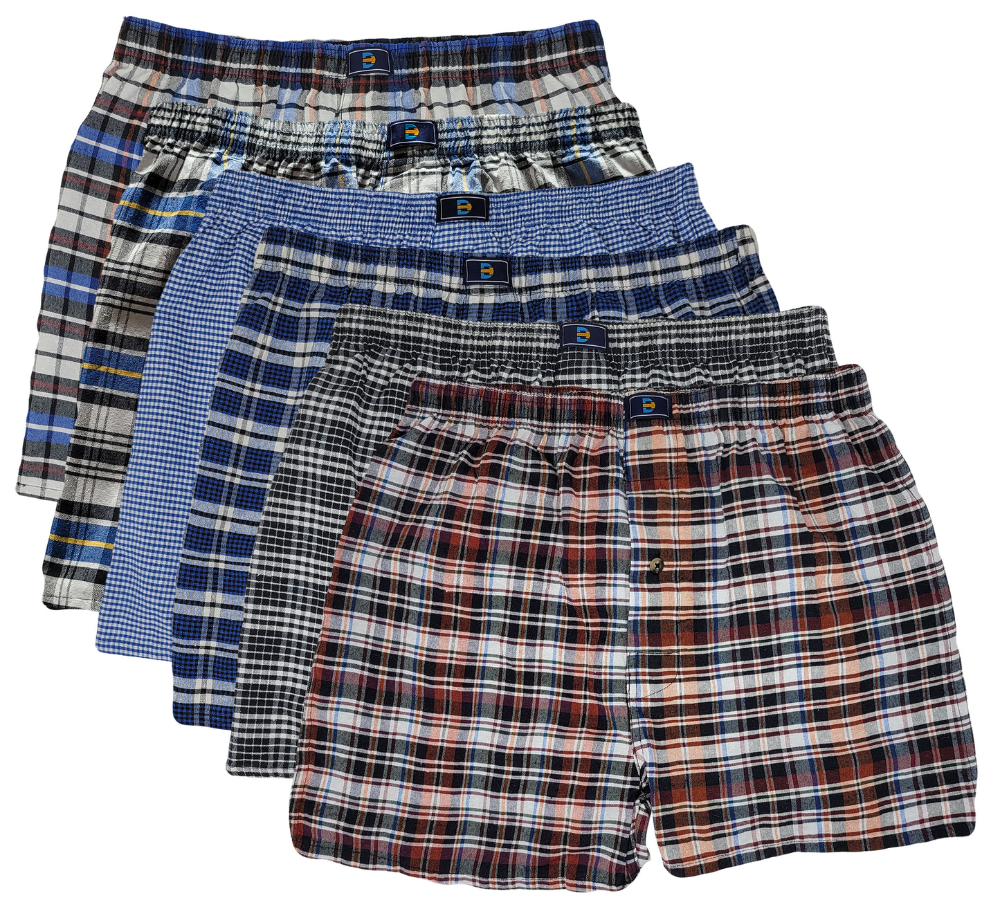 Woven Boxer Shorts Underwear | Big and Tall USA Classic Plaid Design | Men's (6 Pack)