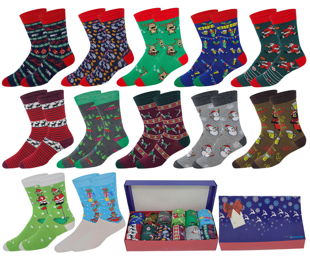 Mens Christmas Dress Socks Gift Box | Festive Designs | 12 Pairs Mens Christmas Dress Socks Gift Box | Festive Designs | 12 Pairs