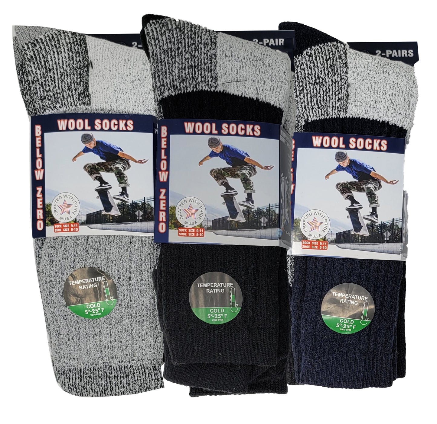 Thermal Winter Socks | Assorted Color Heavy Weight Wool Blend | Men's (6 Pairs)